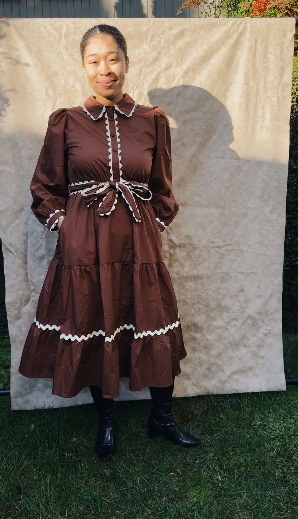 Mocha Trim Midi Dress