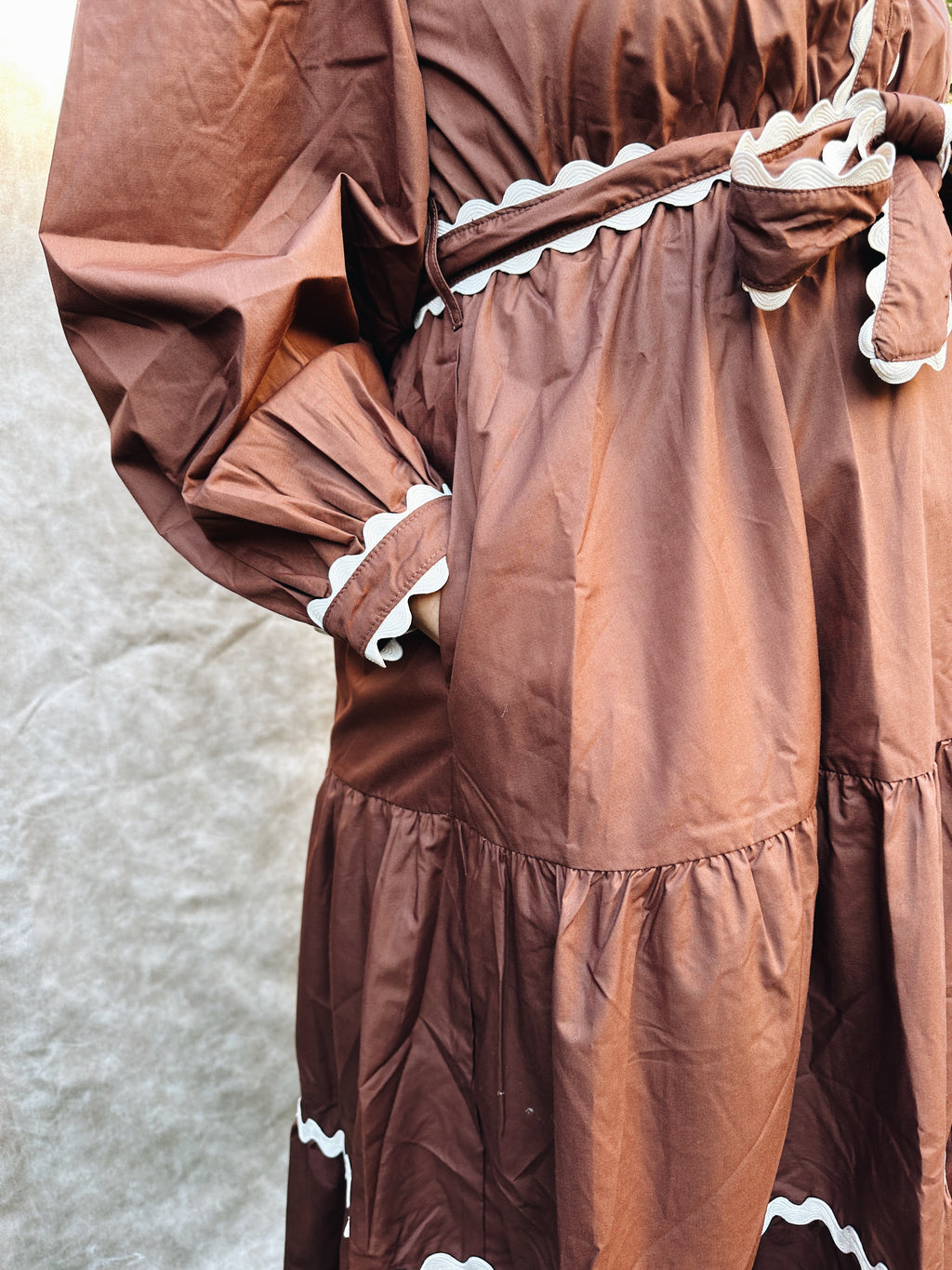 Mocha Trim Midi Dress