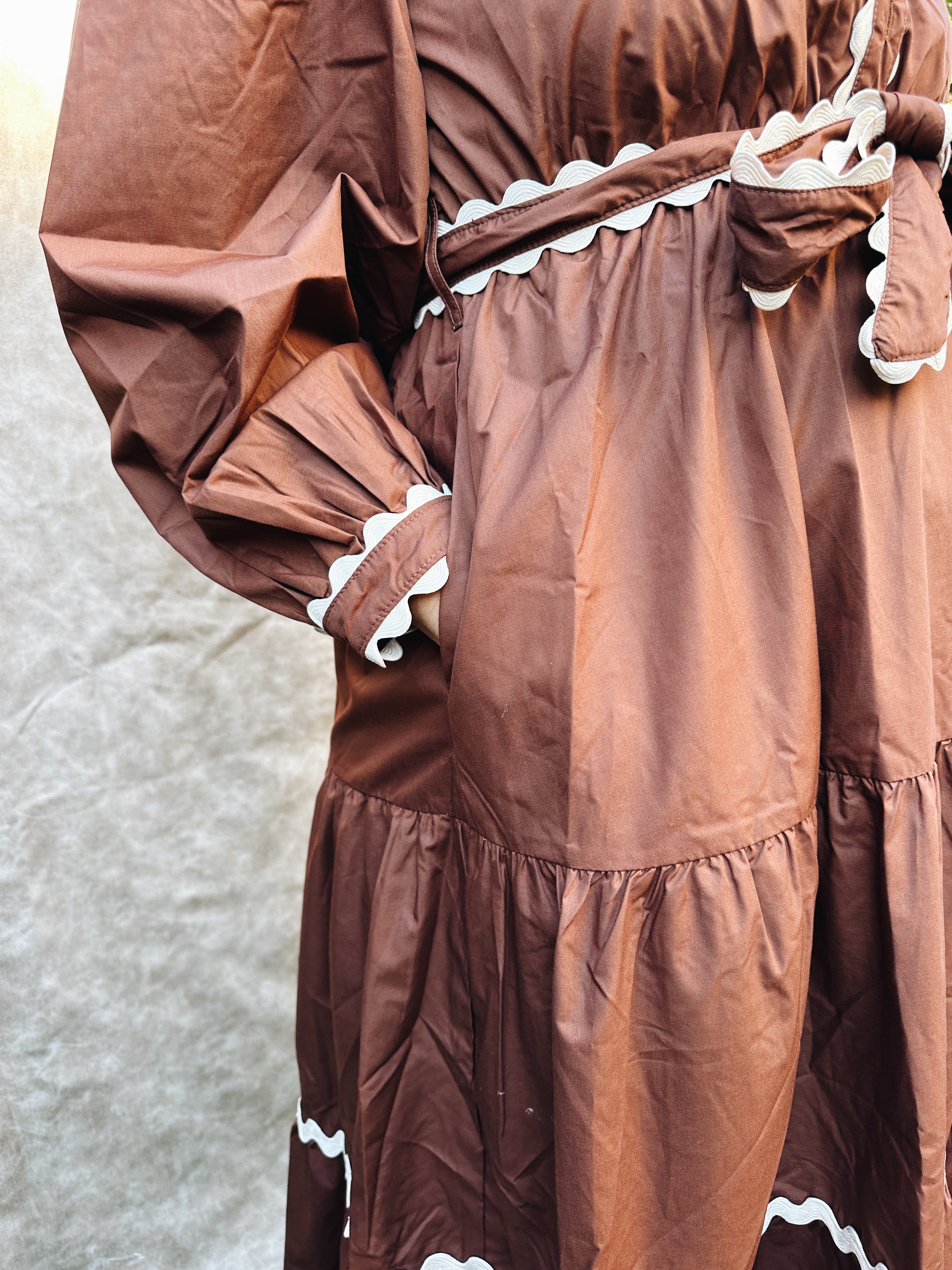 Mocha Trim Midi Dress