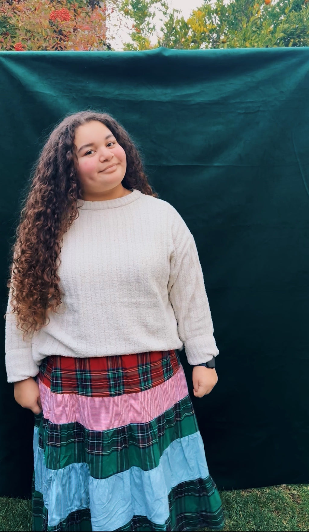 Holly Plaid Mixed Midi Skirt