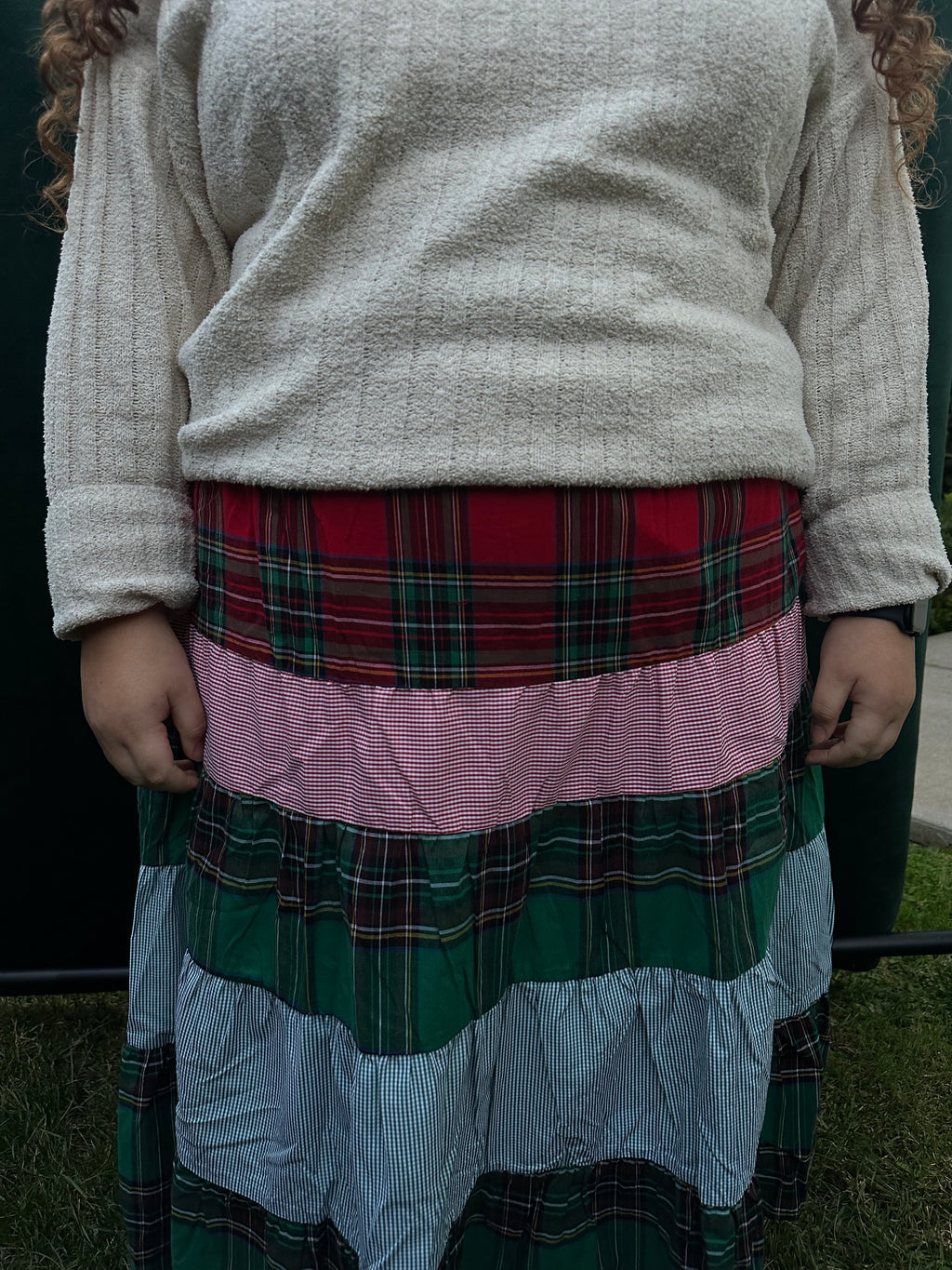 Holly Plaid Mixed Midi Skirt