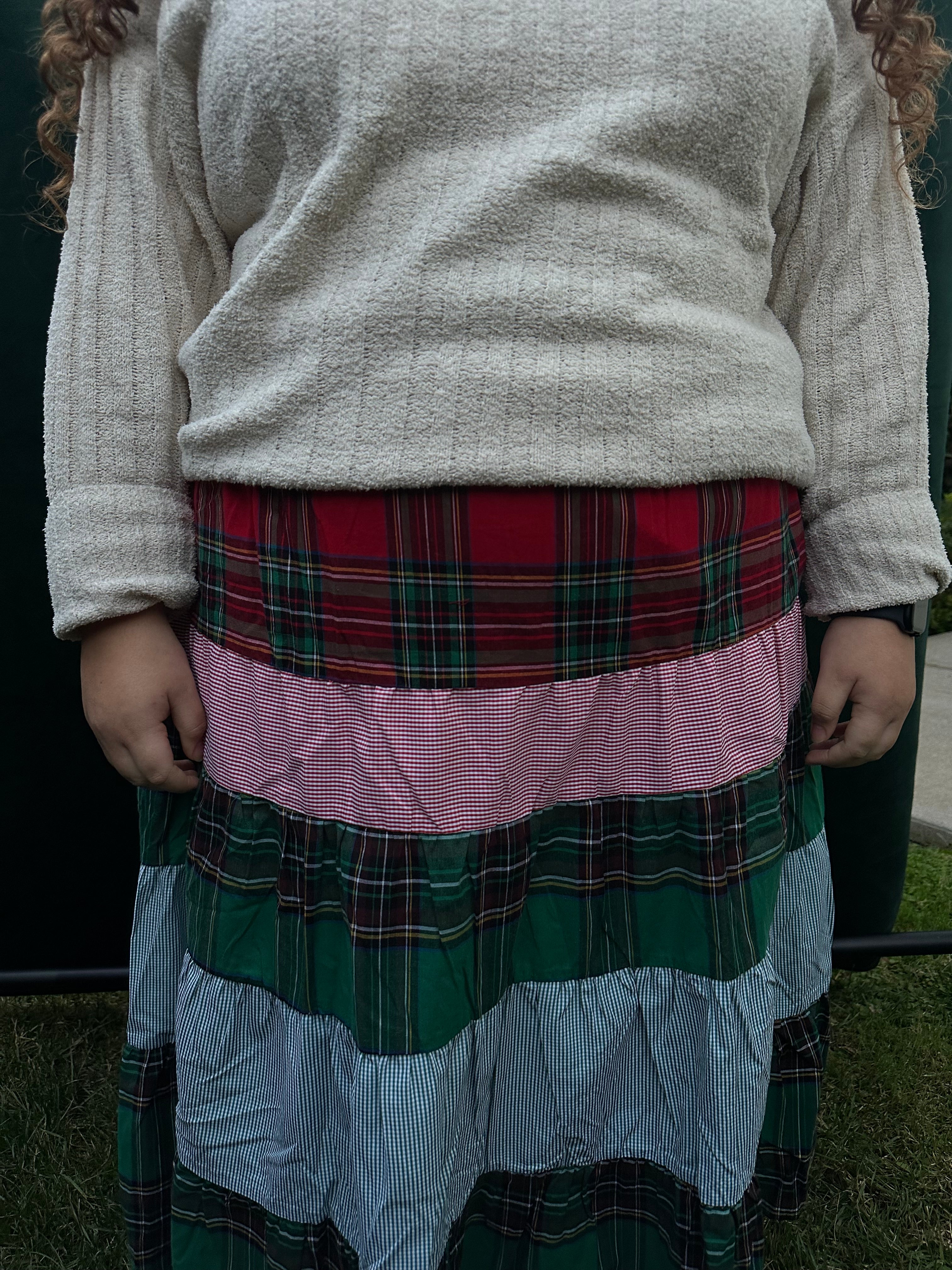 Holly Plaid Mixed Midi Skirt