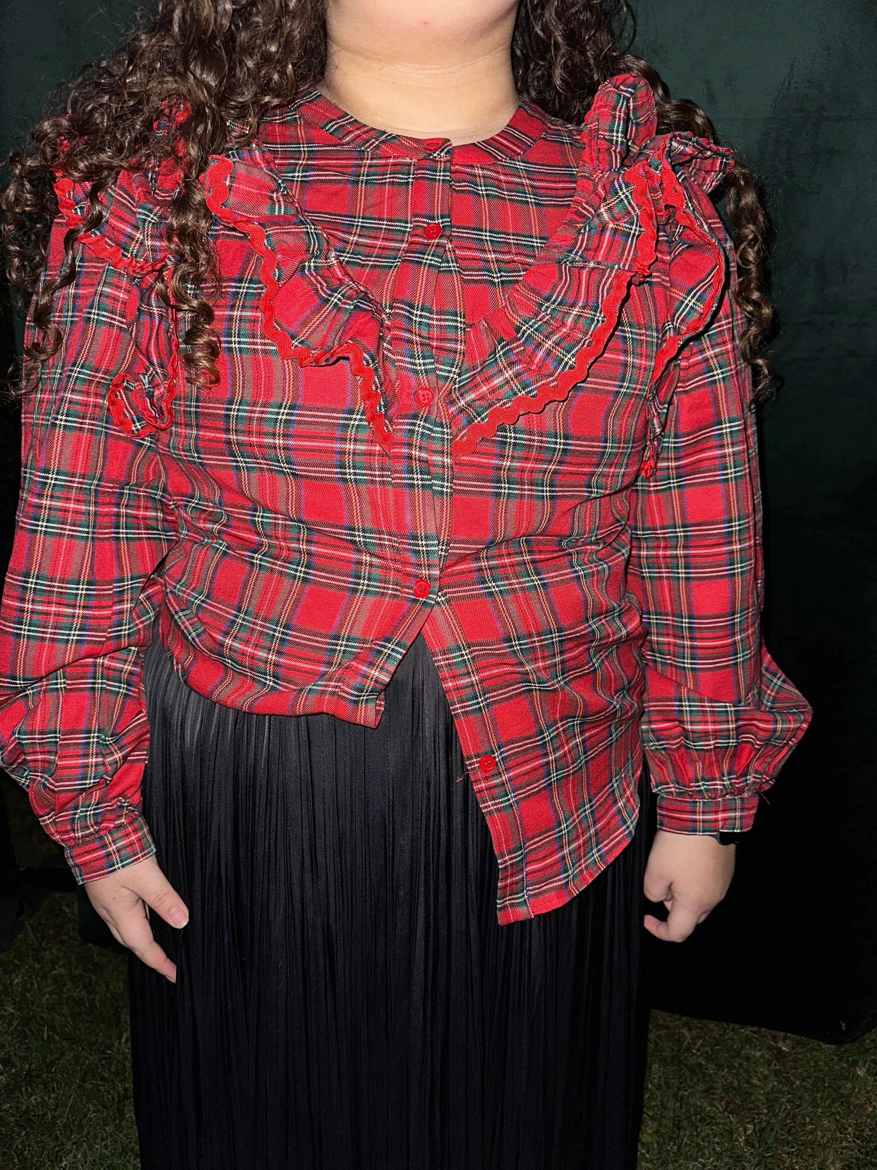 Christmas Plaid Ruffled Top