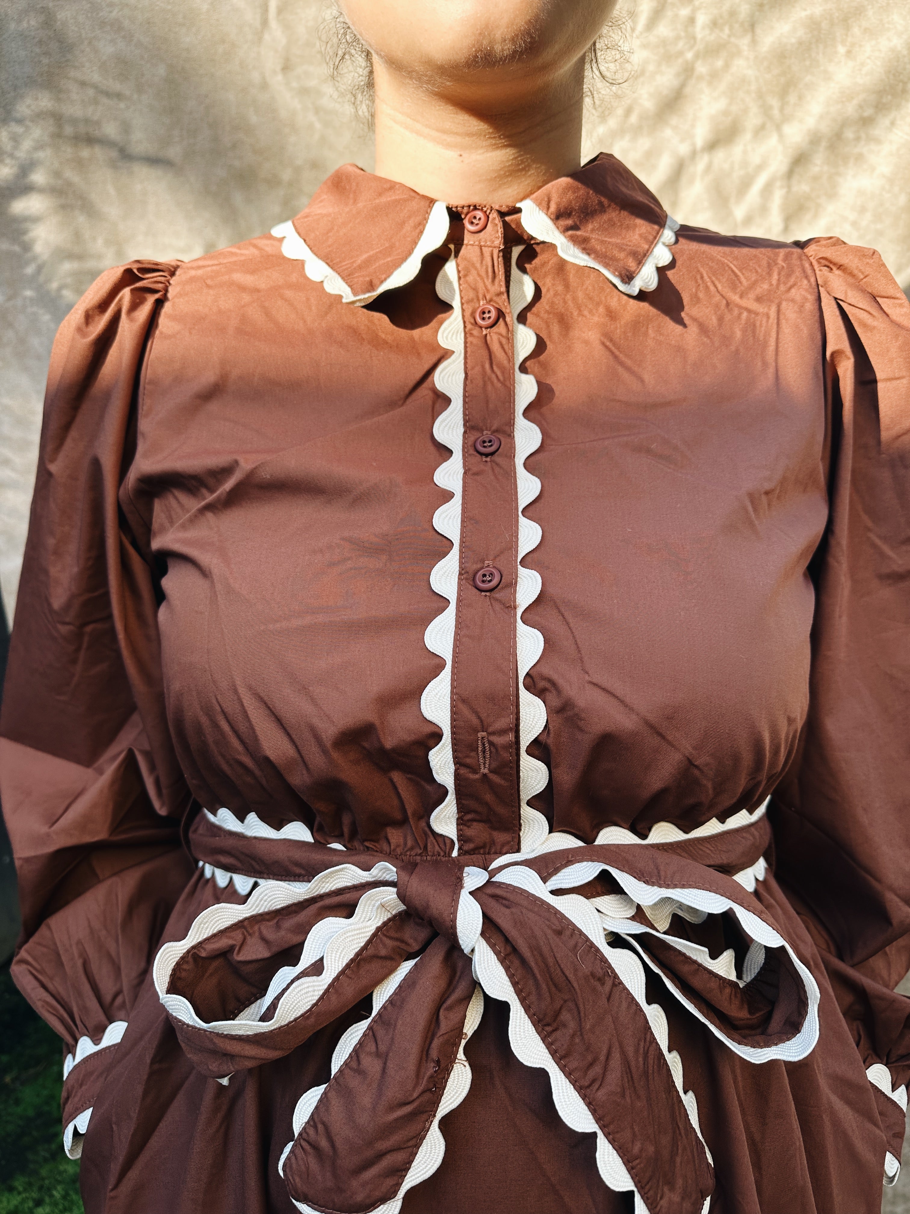 Mocha Trim Midi Dress