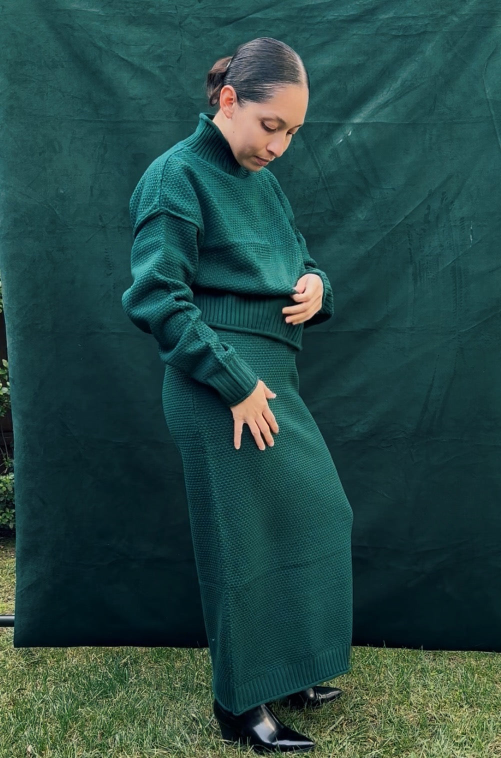 Winter Pine Turtleneck Sweater Skirt Set
